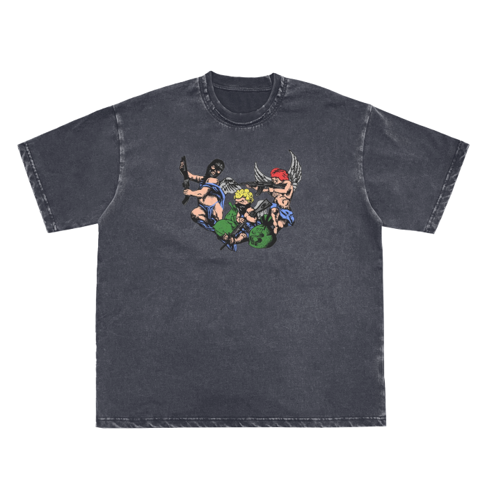 Double Neckline Scattered Edge Frayed Vintage Washed T-Shirt - 250 GSM