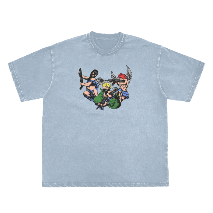Double Neckline Scattered Edge Frayed Vintage Washed T-Shirt - 250 GSM