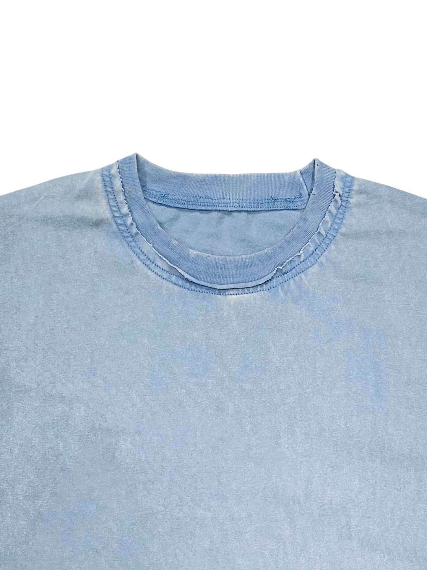 Double Neckline Scattered Edge Frayed Vintage Washed T-Shirt - 250 GSM