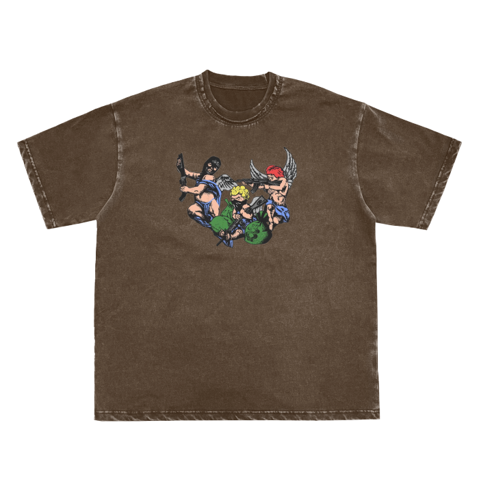 Double Neckline Scattered Edge Frayed Vintage Washed T-Shirt - 250 GSM