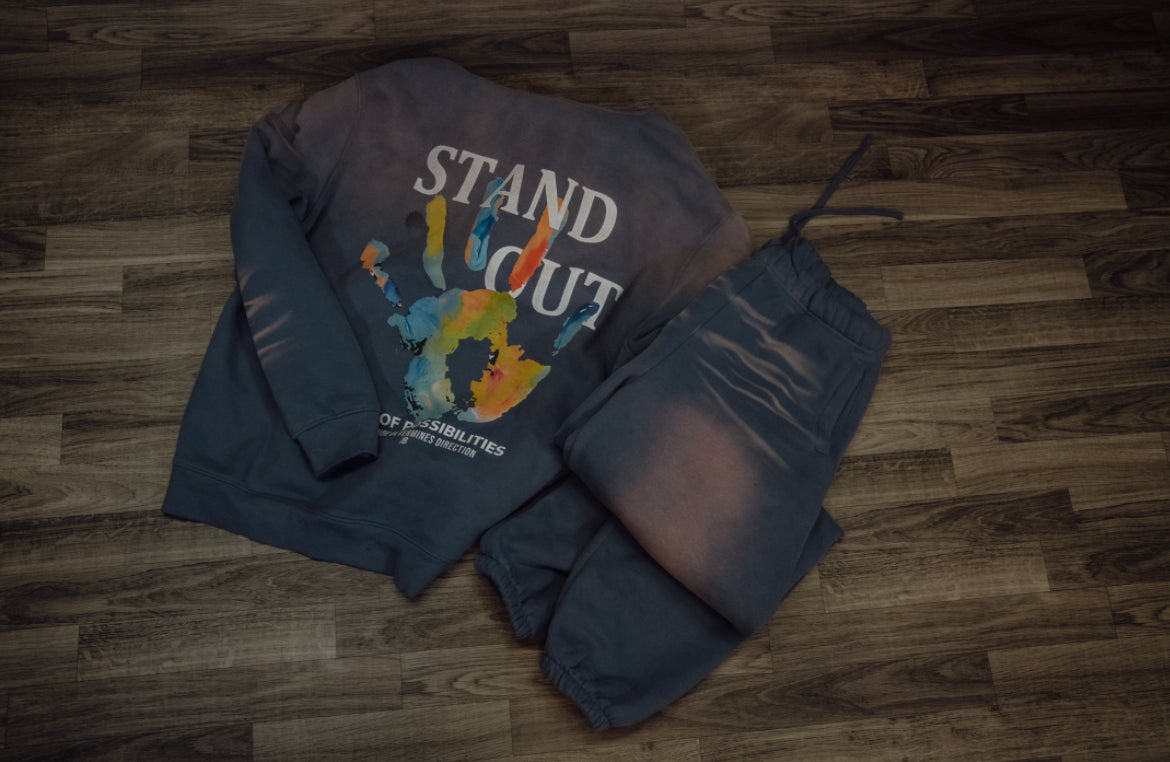 (Denim Blue)Streetwear Unisex Monkey Washed Dyed Fleece Hoodie