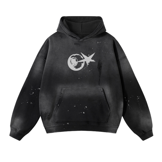Vintage Wash Frayed Fleece Hoodie - 360 GSM