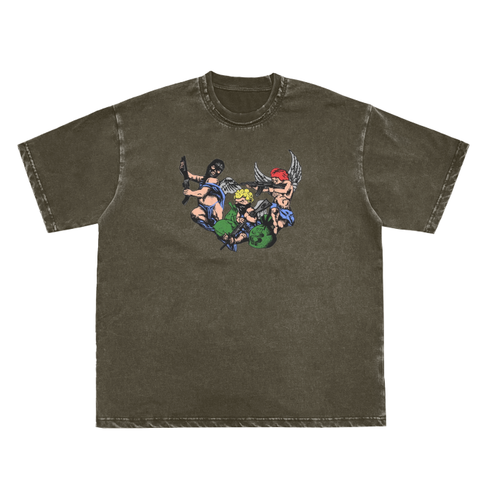 Double Neckline Scattered Edge Frayed Vintage Washed T-Shirt - 250 GSM