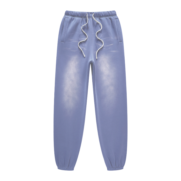 (Denim Blue)Streetwear Unisex Monkey Washed Dyed Fleece Joggers
