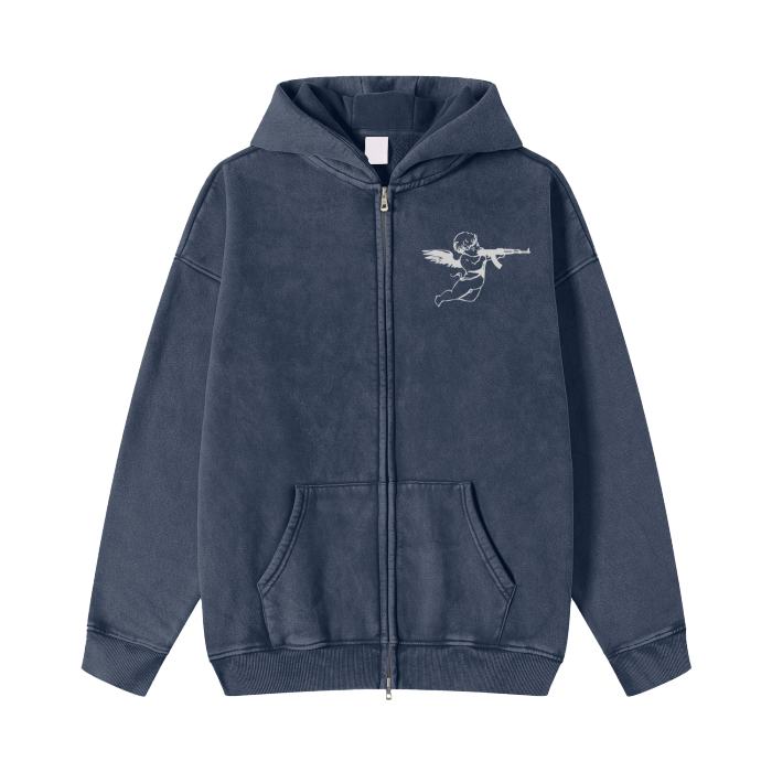 Streetwear Acid Washed Zip Fleece  Hoodie Jacket - 360 GMS