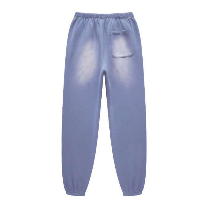 (Denim Blue)Streetwear Unisex Monkey Washed Dyed Fleece Joggers
