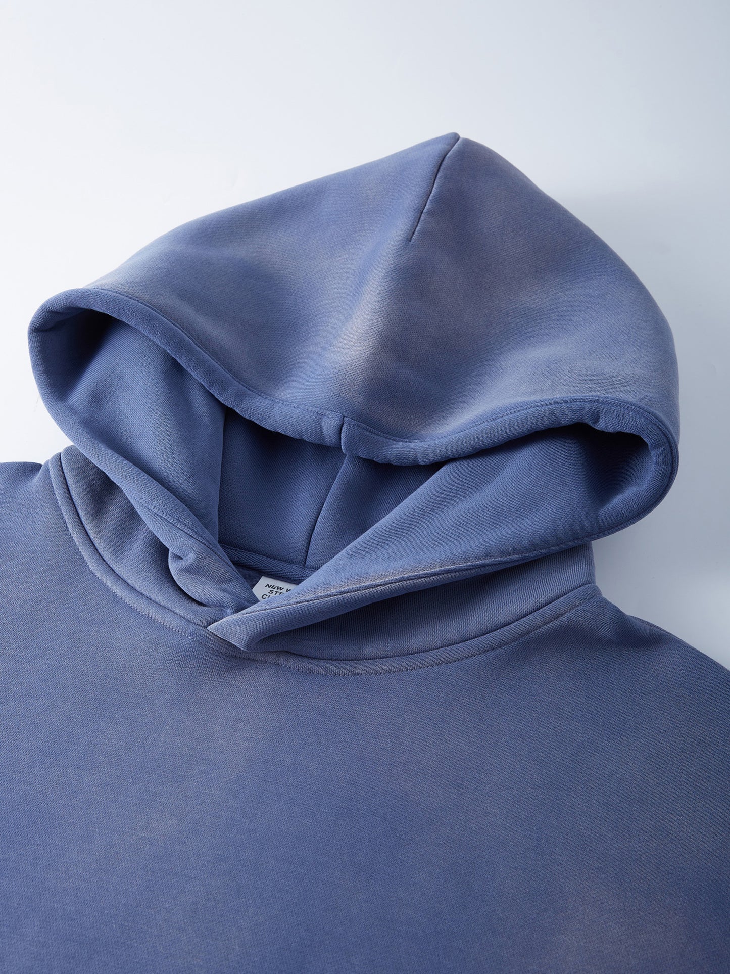 (Denim Blue)Streetwear Unisex Monkey Washed Dyed Fleece Hoodie