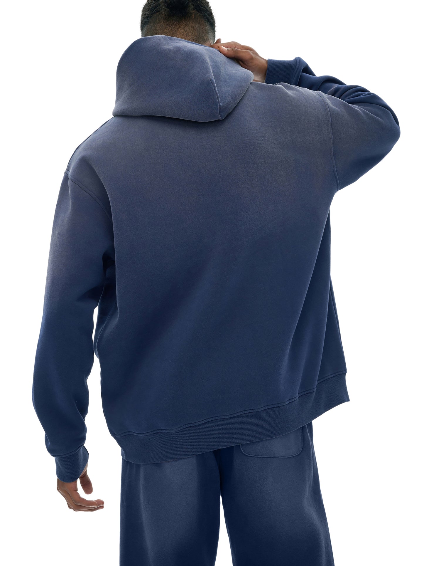 (Denim Blue)Streetwear Unisex Monkey Washed Dyed Fleece Hoodie