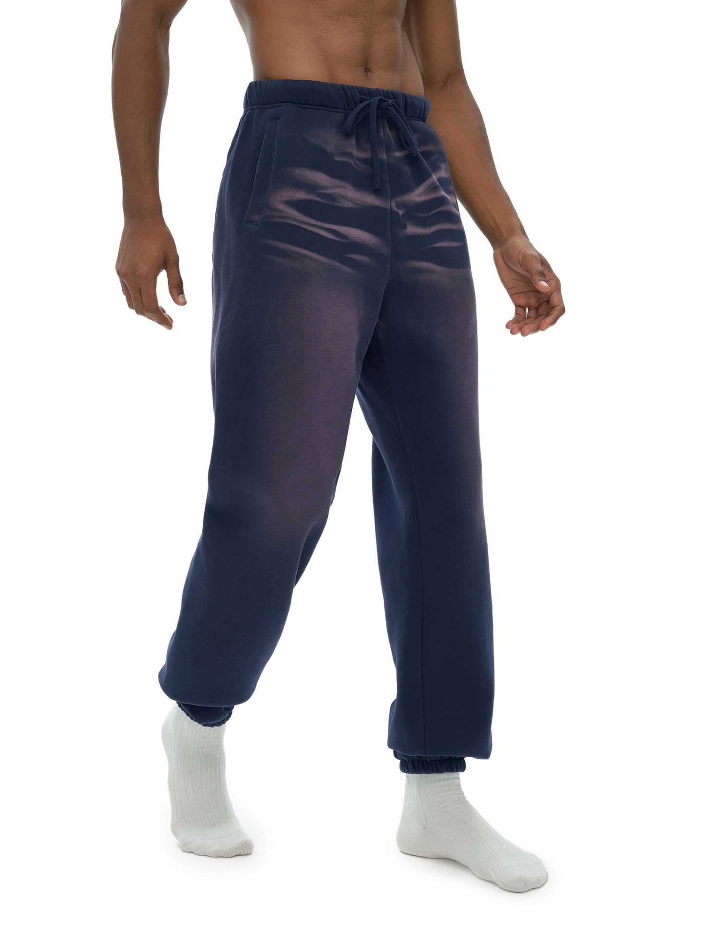 (Denim Blue)Streetwear Unisex Monkey Washed Dyed Fleece Joggers
