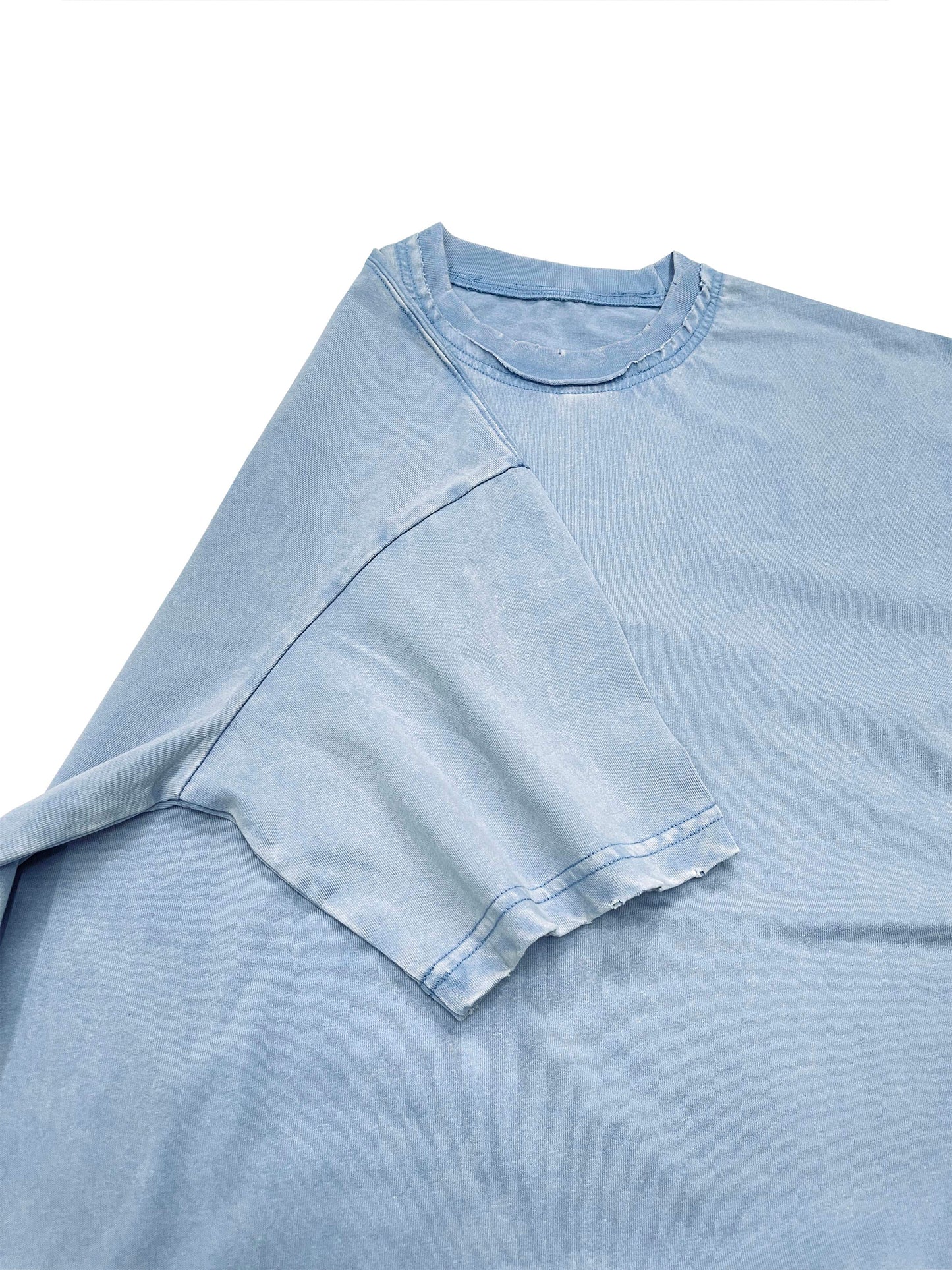 Double Neckline Scattered Edge Frayed Vintage Washed T-Shirt - 250 GSM